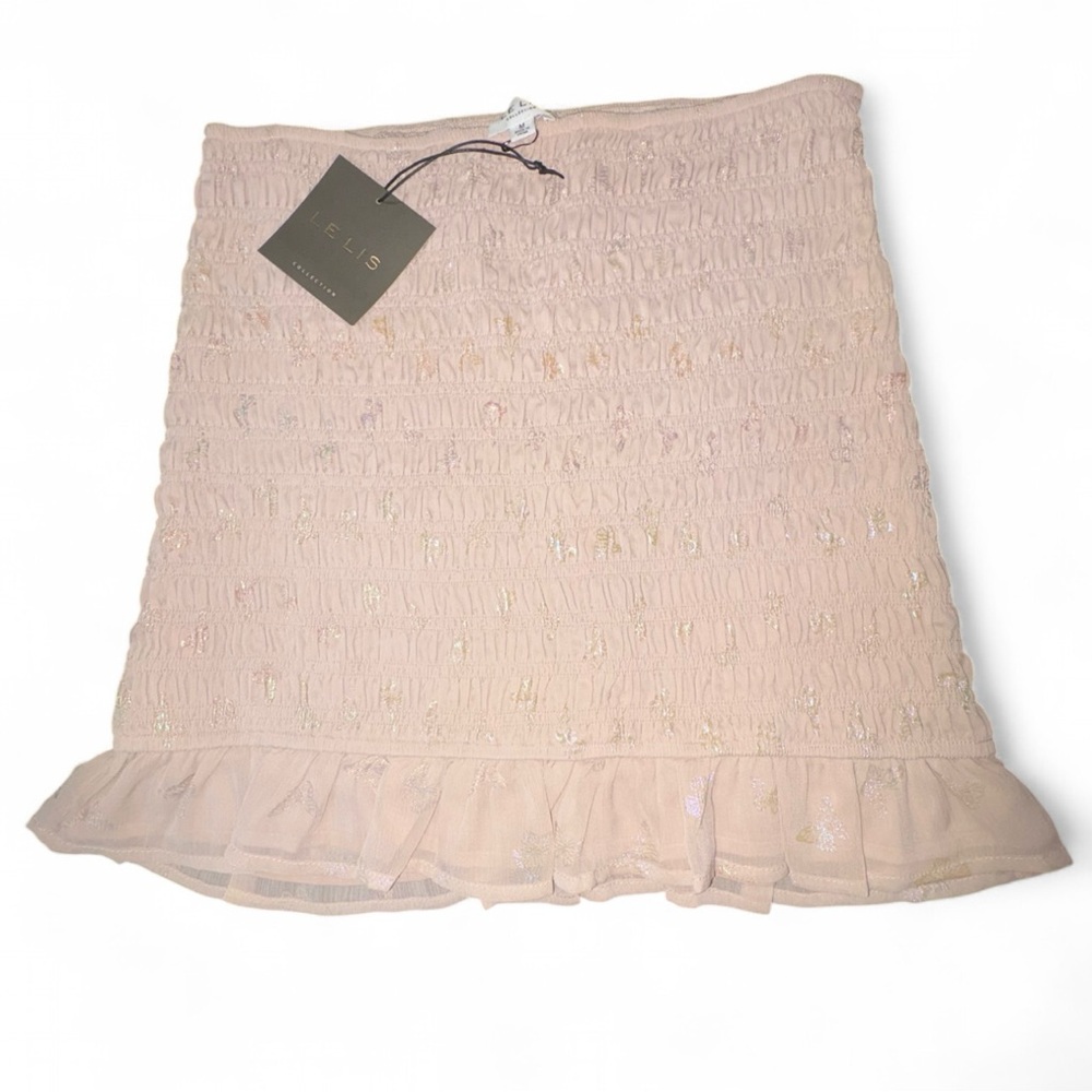 Le Lis Pale Pink Butterfly Print Mini Skirt with Ruffle Detail!